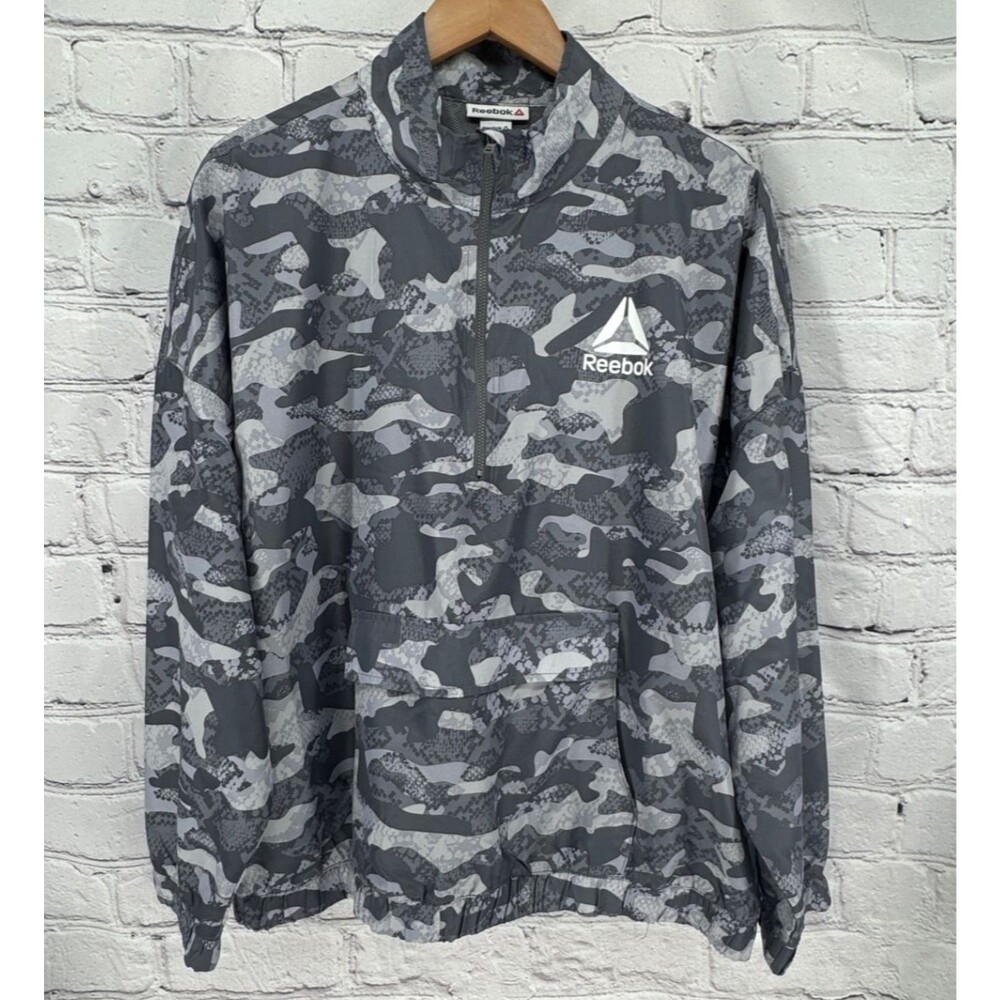 Reebok 1/2 Zip Jacket Women's XXL Gray Camo Pullover Lightweight Windbreaker